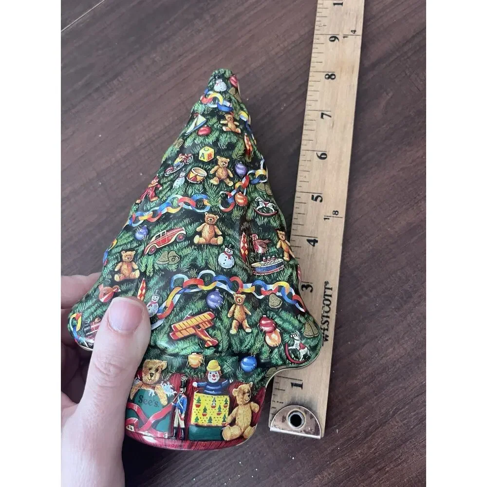 Vtg Sees Candies Chocolate Tin Metal Christmas Tree Empty Candy Container 3D